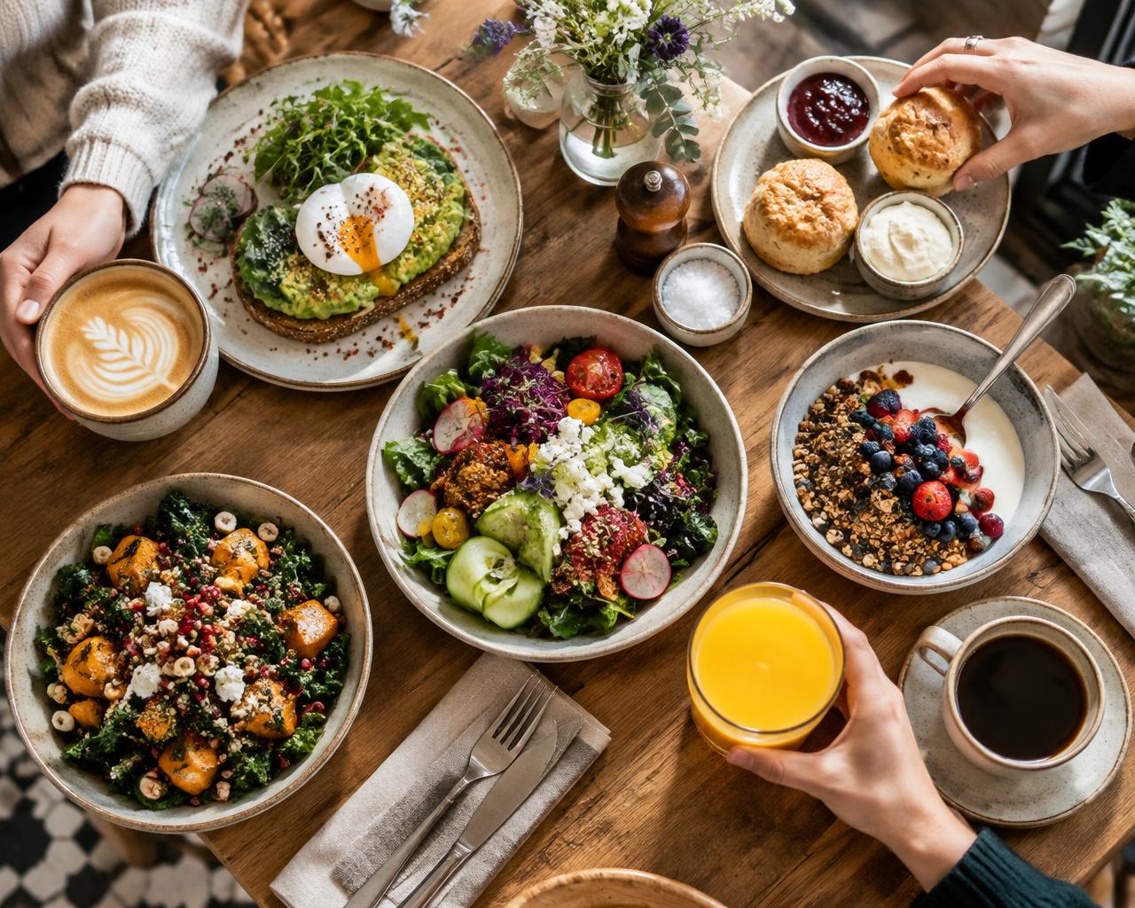 A weekend brunch spread at Café Grannen