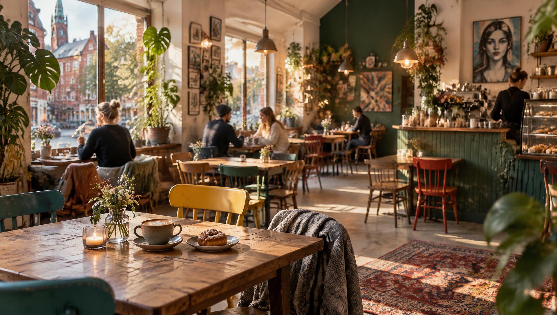 The colorful interior of Café Grannen