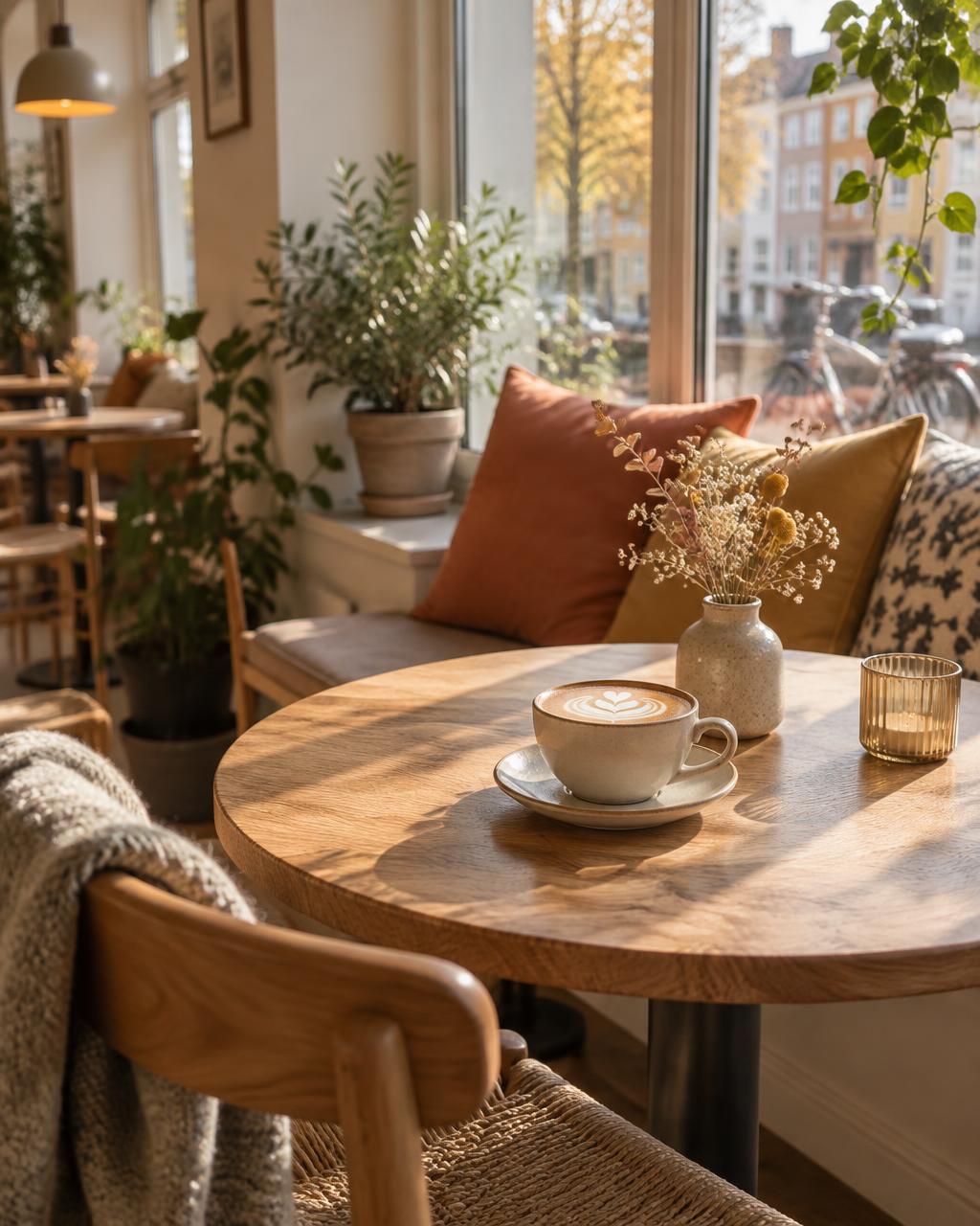 A cozy corner table by the window